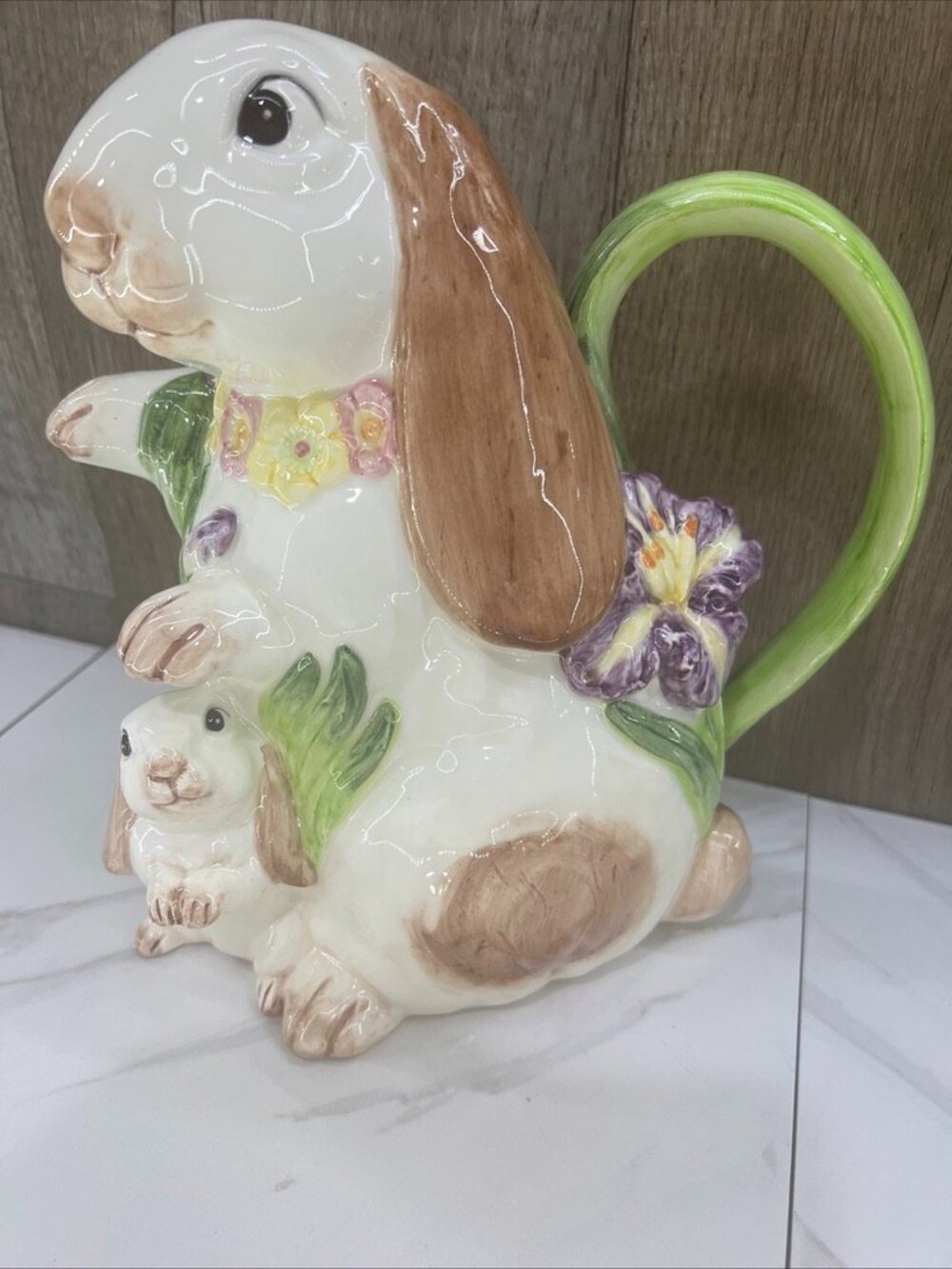 Vintage Fitz and Floyd Omnibus Rabbit & Baby Bunny 9.5" Pitcher 1.5 QT MINT